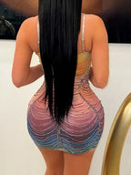 Rhinestone Fringe Layered Halter Neck Bodycon Mini Dress