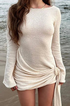 Pleated A-Line Mini Dress with Long Sleeves