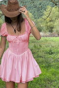 Puff Sleeve Lace Backless A-Line Mini Dress