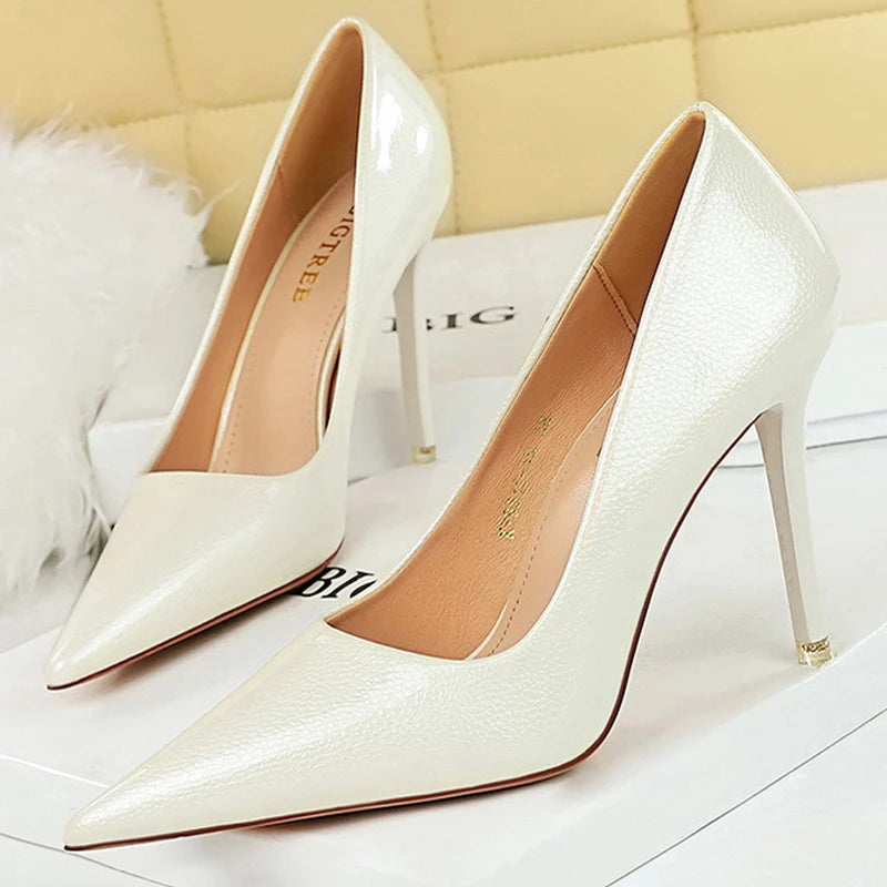 Crystal Patent Leather Women Pumps High Heels Fashion Banquet Shoes Stilettos