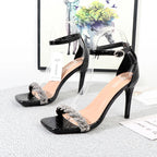 Square toe diamond stiletto heel sandals for women