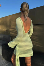 Pleated A-Line Mini Dress with Long Sleeves