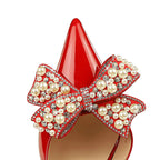 Women's Luxury Bowknot Pearl Rhinestone Patent Leather High Heels