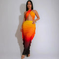 Gradient Halter Crop Top Ruffles Three Piece Swim Sets
