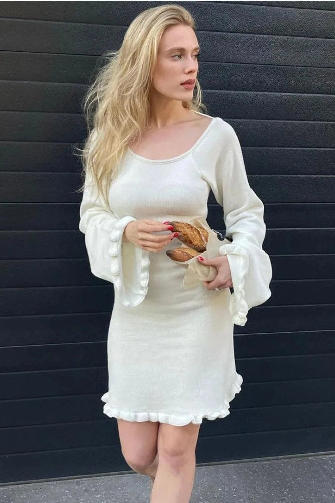Lace-Up Long Sleeve Mini Dress with High Waist