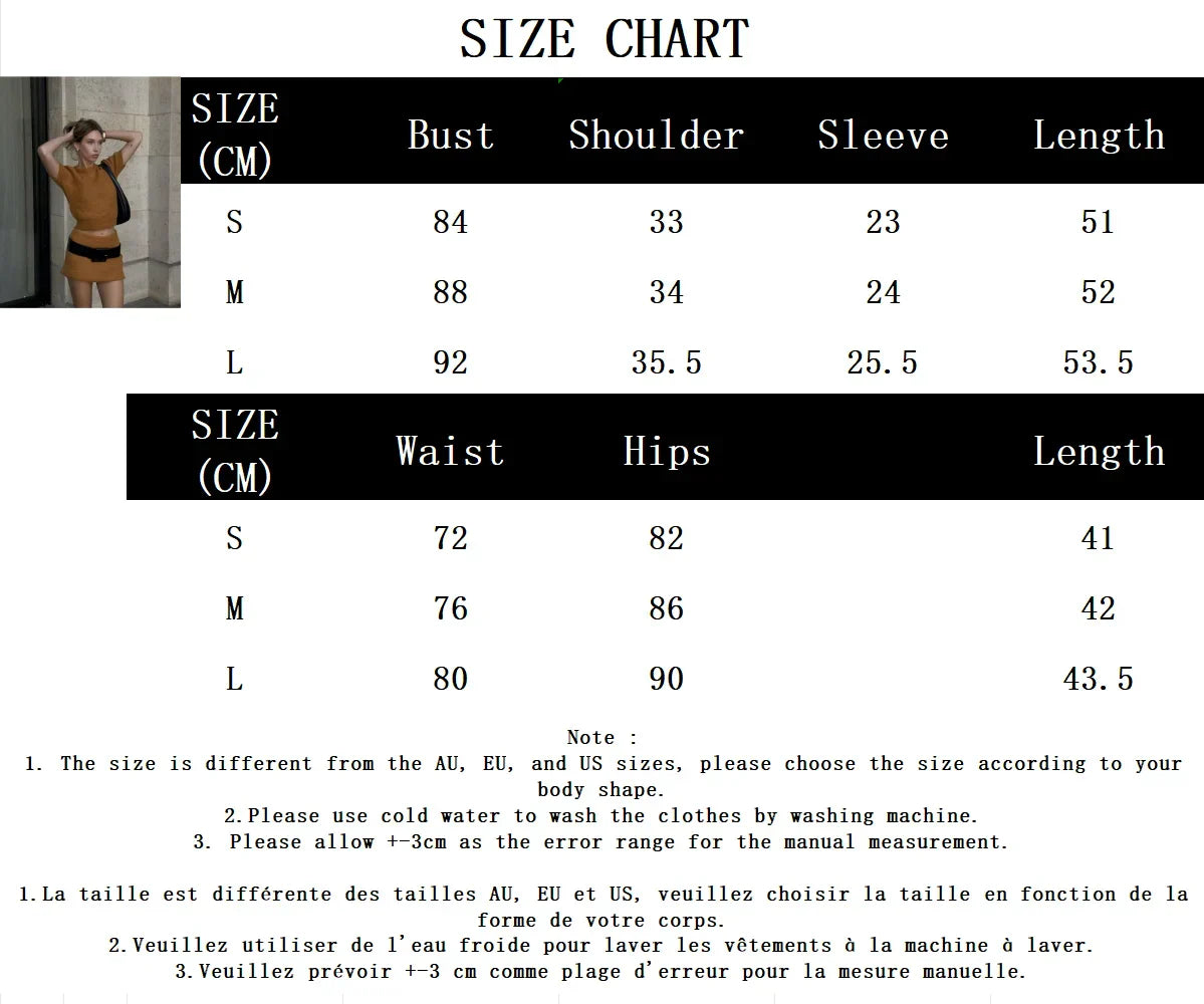 New Solid Knitted Skirts Sets Women O Neck Short Sleeve Crop Top+Mini Skirt Suits Streetwear Fashion Elegant Sexy Two-piece Set