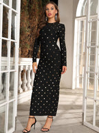 Tatiana Long Sleeve Bandage Maxi Dress with Embellishments