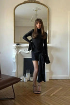 Elegant Flare Sleeves Slim Mini Dress with Irregular Hem