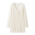 Solid Hollow Out Knitted Beach Dress Women 2024 New V Neck Long Sleeve Lace-up Vestidos Summer Sexy Fashion Holiday Mini Dresses