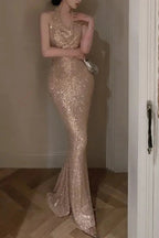 Sequined Maxi Dress with Swinging Collar
