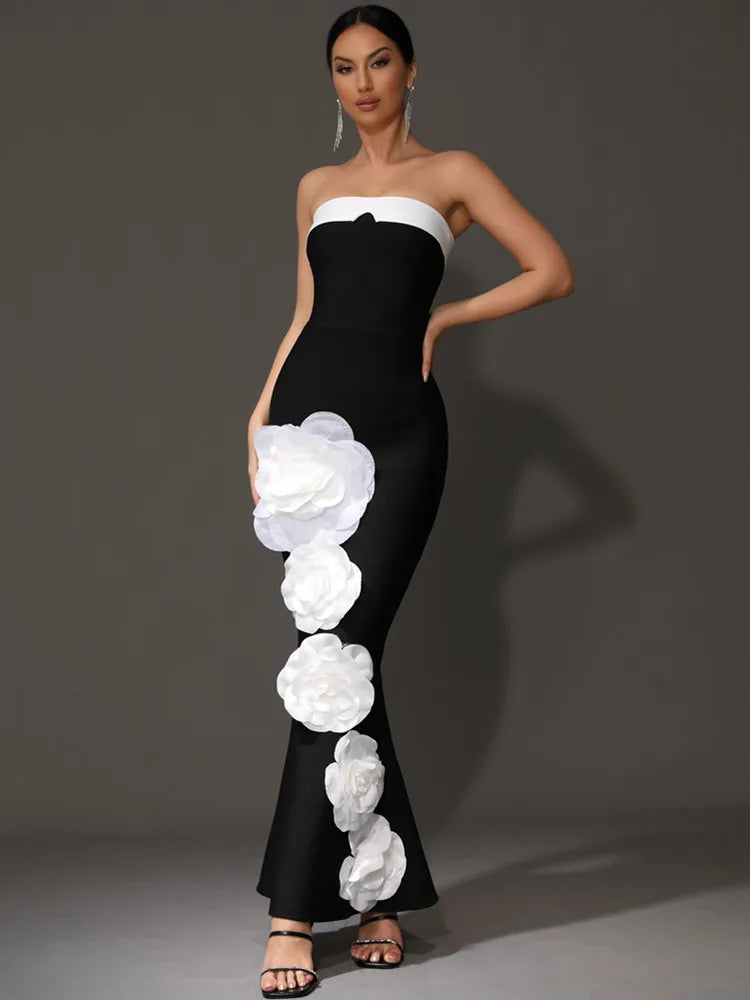 Elvy Strapless Bandage Gown with Flower Detail