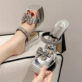 Butterfly-knot Square Toe Women Slippers with Ultra High Heels for Summer Fashion