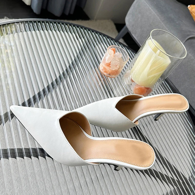 Blue Leather Slip-On Pumps for Women - Fashionable and Cozy Sandal Shoes