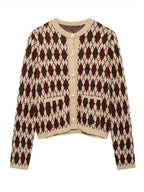 Check Plaid Knitted Cardigans Women Single Breasted Casual Loose Elegant Sweaters Long Sleeve Chic Coats 2024 Winter Lady Tops
