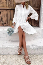 Lace Mini Dress with Elegant Hollow Out Detail