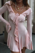 Elegant Deep V-Neck Flare Sleeve Mini Dress