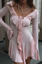 Elegant Deep V-Neck Flare Sleeve Mini Dress