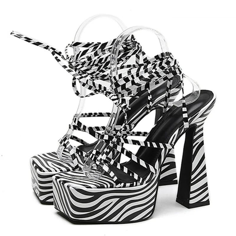 Orange Lace Up Platform Sandals for Women