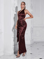 Burgundy High-Low Shirley Halter Dress