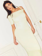 Asymmetric Multi-Strap Cold Shoulder Bodycon Maxi Dress
