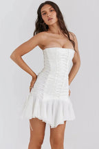 Strapless Lace-Up Backless Patchwork Mini Dress - Patchwork Mini Dress