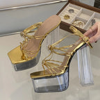 Summer 14.5CM Clear Square High Heels Stripper Sandal for Women