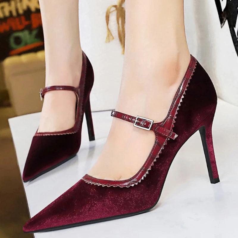 Suede High Heel Buckle Pumps for Women - Elegant Luxury Stilettos