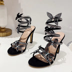 Crystal Butterfly Open Toe Thin High Heels