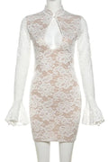 Slim Fit Patchwork Mini Dress with Long Sleejsons and High Waist