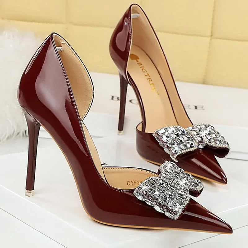 Rhinestone Women's High Heel Pumps in Patent Leather