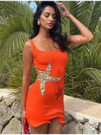 Starfish Applique Scoop Neck Lettuce Hem Mini Dress
