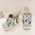 Silver Sequin Cloth Open Toe Platform High Heels Sandals for Women