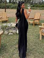 One Shoulder Ruched Bodycon Long Sash Drape Maxi Gown