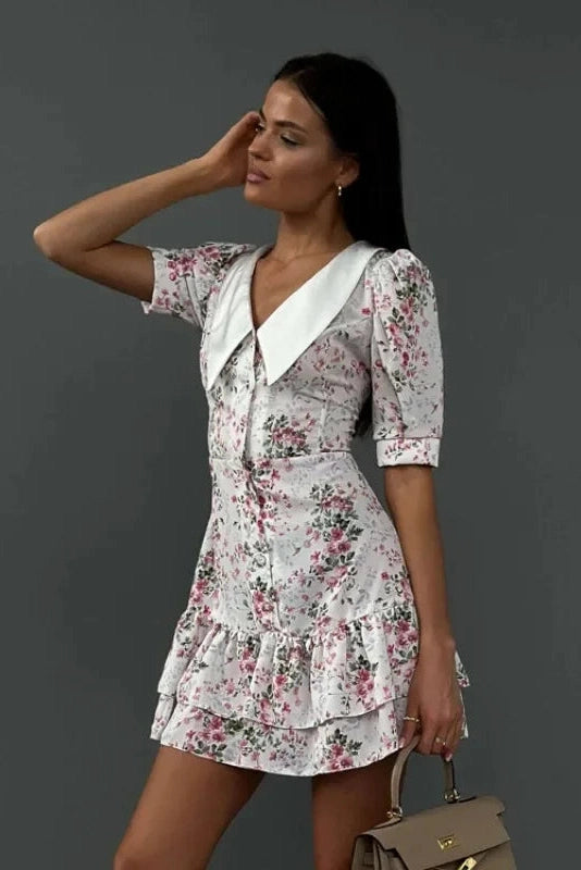 Patchwork Lace-up Slim Fit Mini Dress