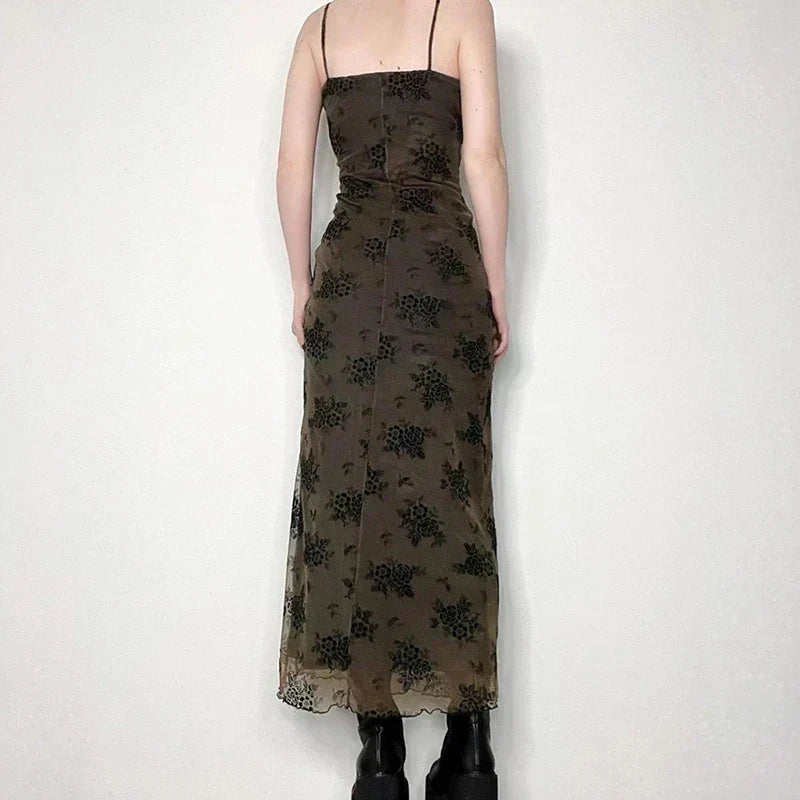 Bianca Minimalist Vintage Floral Lace Dress with Sheer Overlay Chic Silhouette Collection