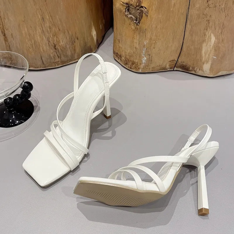 Summer Slingback Sandals with Square Toe and High Heels