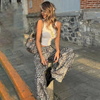 New Leopard Print Retro Straight Long Pants For Women Loose Slightly Flared Trousers Female Streetwear Club Party Pants