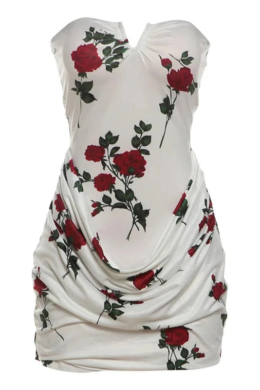 Backless Strapless Sleeveless Pleated Slim Mini Dress