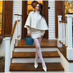 Elegant Cloak Women Loose High Neck A Line Hidden Button Coats Female 2025 Spring New Fashion Solid Soft Chic Cloaks Lady