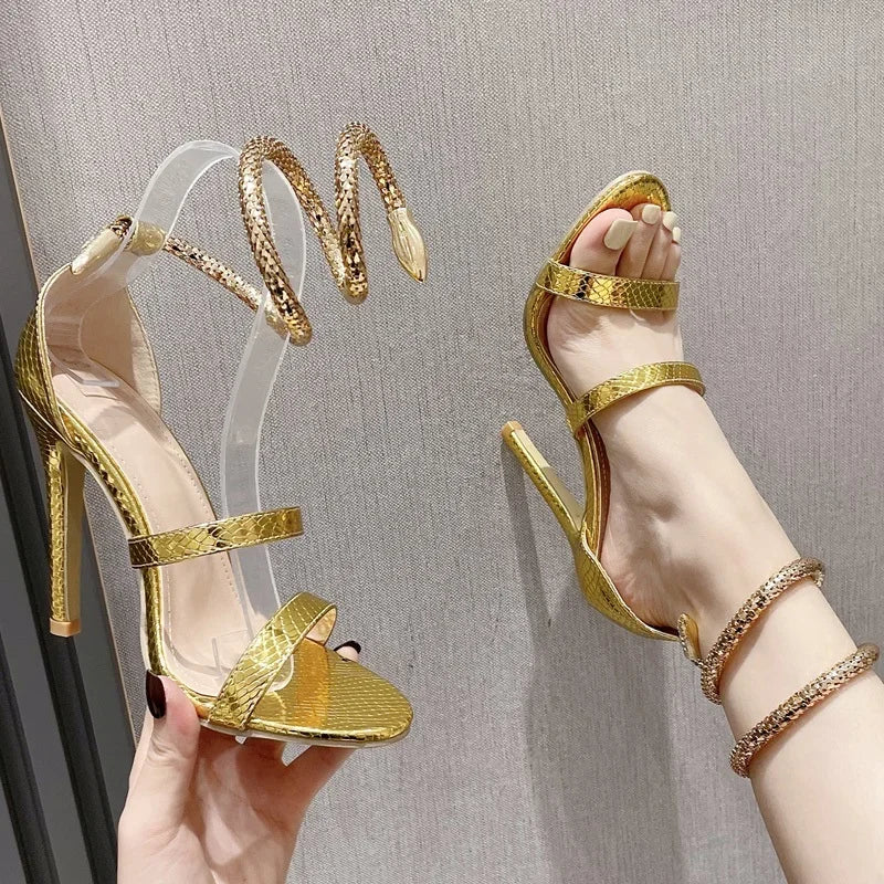 Open Toe Ankle Strap Women Sandals with Sexy Hollow Out Thin High Heels