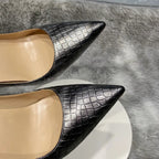 Grey Crocodile Effect Pointy Toe High Heel Party Dress Wedding Shoes for Women
