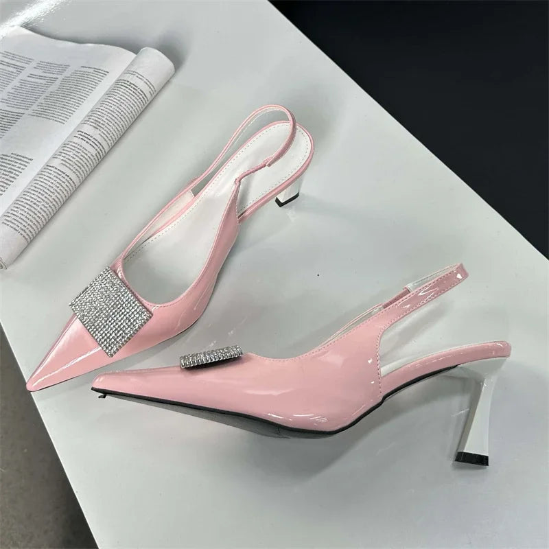 Crystal Women Pumps with Thin Heels and Pointed Toe Sandals
