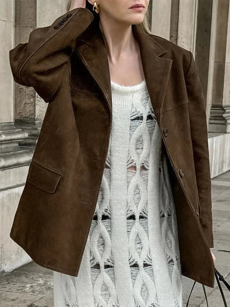 Fashion Turn Down Collar Suit Jacket for Women Casual Long Sleeve Single Breasted Female Coats 2024 Autumn Office Ladies Suits
