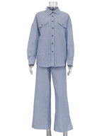 Fashion Contrast Color Shirt Pants Suit 2-piece Women's Summer Striped Casual Patchwork Women's Suit 2-piece Pants Suit
