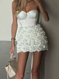 Strapless Corset Bustier 3D Floral Rosette Mini Two-Piece Set