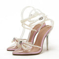 White String Bead Transparent High Heels for Women, Sexy Summer Style