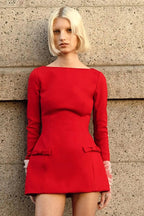 A-Line Mini Dress with Long Sleeves and High Waist