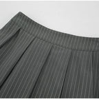 Women Striped Skirt Set Stand Collar Single Breasted Top High Waist Pleated Skirts 2024 Summer Fall New Fashion Lady Office Suit