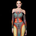 Optical Illusion Print Off Shoulder Long Sleeve Bodycon Maxi Dress