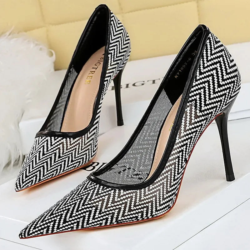 Lace Mesh Hollow Stiletto Heels Women Pumps Fashion High Heels